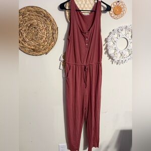 GAP Sleeveless Henley Jumpsuit in Dusty Rose